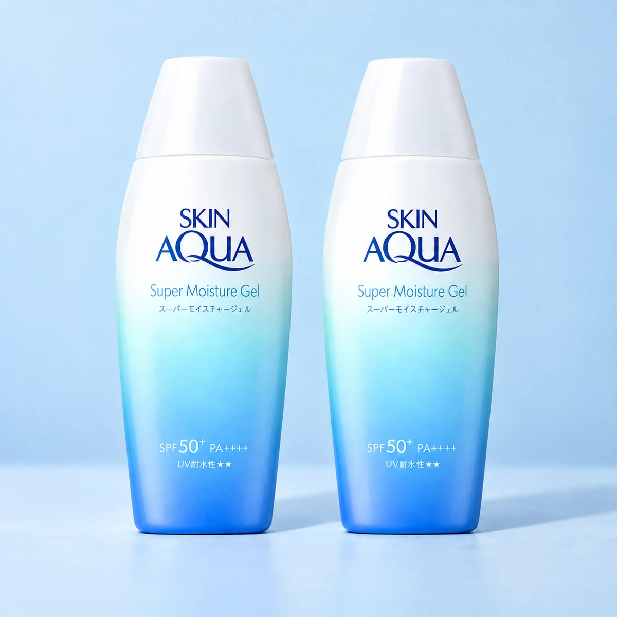 Illustration of the Skin Aqua Super Moisture Gel blue gradient twin pack