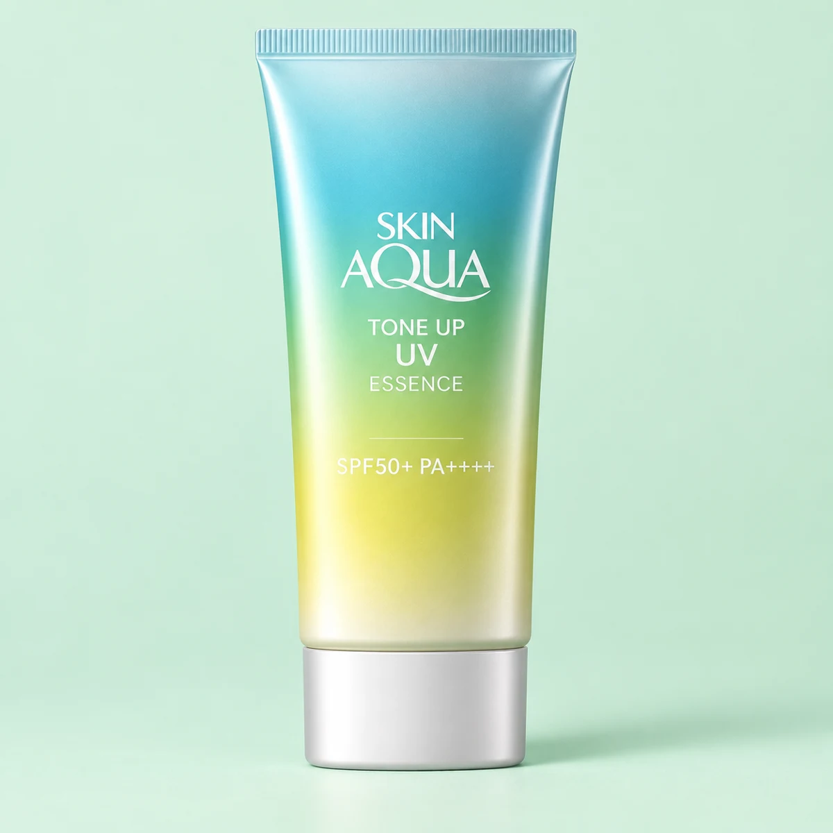 Illustration of Skin Aqua Tone Up Mint Green in the cyan to yellow 80 gram tube